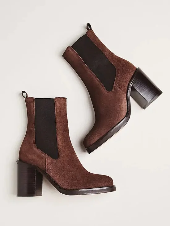 Anthropologie Brown Suede Chelsea Block Heel Booties - Picture 1 of 4